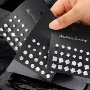 72 pieces/24 pieces fashionable and simple artificial zircon neutral ear stud set for both men and women, can be given as a gift