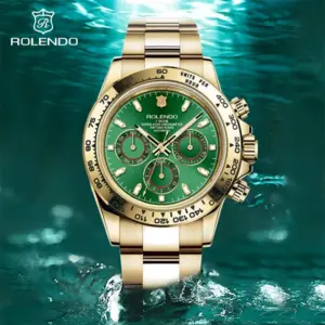 ROLENDO Luxury Gold Watches for Men 300m Waterproof Mineral Crystal Luminous Date 40.5mm Original Business Automatic Diver Watch