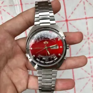 Orient automatic mechanical unisex watch with rotating large dial, fully functional stainless steel world time