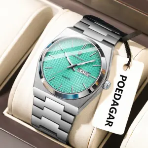 POEDAGAR Luxury Fashion Male Watch Stainless Steel Waterproof Luminous Men's Quartz Watches Casual Date Week Wristwatch For Men