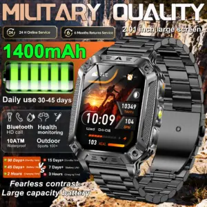 2026 New 1400mAh Large Battery Military Outdoor 2.01 inches Smart watch Men 10ATM Waterproof Bluetooth Call Sports Smart Watch