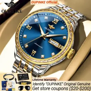 OUPINKE 3258 Automatic Watch High-end Japan Mechanical Movement Luxury Diamond Watch Men's Dual Calendar Display Men's Watch