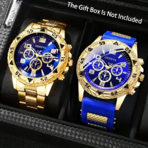 2pcs Men's Quartz Watch Set Fashion Men Business Watches Silicone Band Wristwatches
