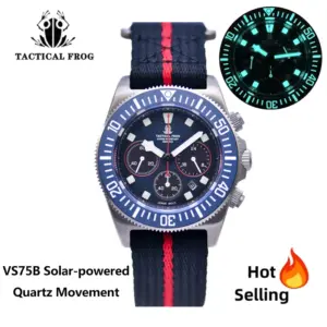 Tactical Frog FXD Titanium Quartz Watch VS75B Solar-powered Movement 20Bar Chronograph Sapphire Diving Watch BGW9 Luminous Watch