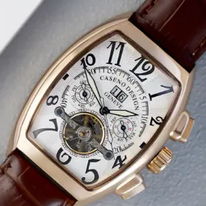 CASENO Top Luxury Brand Men's Fully Automatic Mechanical Tourbillon Watch Calendar Night Glow Tonneau Skeleton Watch -577G