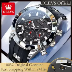 OLEVS 9991 Original Man Watch Silicone Strap Multifunction Quartz Wrist Watch for Men Fashion Chronograph Sport Waterproof Watch