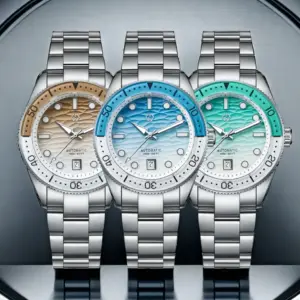 WISHDOIT Men's Automatic Dive Watch With Ocean Blue And White Ripple Dial 8215 Movement Sapphire Glass Mirror