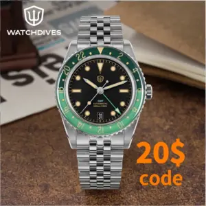 Watchdives WD6542 Watch NH34 Mechanical Movement Bubble Domed Sapphire Crystal BGW9 Luminous 10Bar Waterproof 38mm GMT Watches