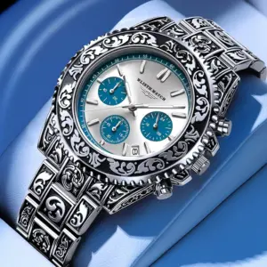 Luxury Watches for Man Quartz Watch Engraved Calendar Wrist Watch Waterproof Stainless Steel Watch Men's Clock Vintage reloj