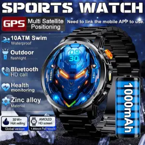 2026 New Military Smart Watch Men 1.85 Screen HD Big Screen GPS Sports Heart Rate 1000Mah Battery HD Call Waterproof Bracelet