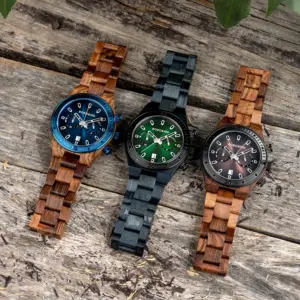 BOBO BIRD Wood Watch Men Business Quartz Watches Engraved Wooden Chronograph Wristwatch with Date Display Custom reloj madera
