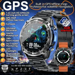 New Men GPS Offline Map Smart Watch Built-in GPS 4GB Memory HD Corning Gorilla Screen 10ATM Waterproof Bluetooth Call Smartwatch
