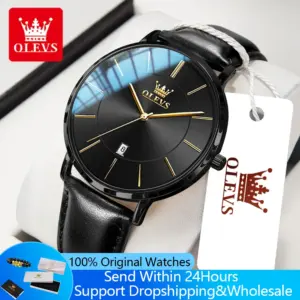 OLEVS 5869 Men's Watch Japan Quartz Movement Thin Case Fashion Waterproof Watch For Men Calendar Simple Original Male Wristwatch