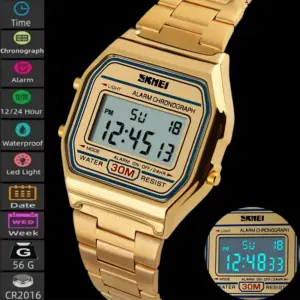 Skmei Unisex Digital Bracelet Watches Luxury Stainless Steel Strap LED Waterproof Chronograph Fashion Alarm Clock Male