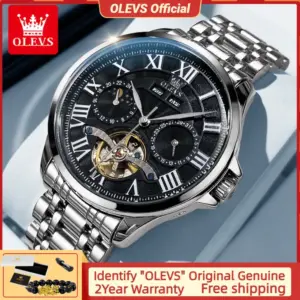 OLEVS 7013 Automatic Mechanical Men's Watch Skeleton Flywheel Luxury Watch Waterproof Luminous Men's Watch