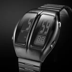 MEGIR Retro Dual-Display Electronic Men's Watch with Stopwatch Backlight Day Date Month Stainless Steel Band Digital Wristwatch