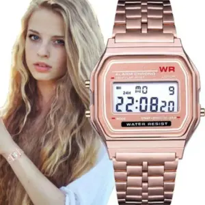 Luxury Women LED Electronic Watch Gold Stainless Steel F91 Square Dial Men Luminous Wrist Watch Fashion Childrens Quartz Watches