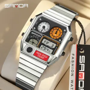SANDA 3192 Hot-selling LED Electronic Square Men's Youth Casual Multi-function Thermometer Stopwatch Chronograph Men’s Watch
