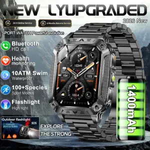 New Rugged Military Smart Watch Men 1400 mAh battery 2.01inch AMOLED Bluetooth Call 10ATM Waterproof LED flashlight Smart watch