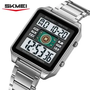 SKMEI 2136 lighting Stylish Mens Digital Watch Stainless Steel Countdown Stopwatch Wristwatch Fashion Electronic Movement Clock