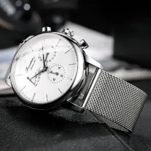 FORSINING Automatic Mechanical Men Watch with Power Reserve Indicator Auto Date Male Casual Business Wristwatch Steel Mesh Strap