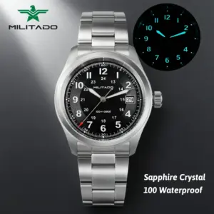 Militado ML08 Vintage Quartz Watch Ronda 515 Movement Ar Sapphire Mirror 38Mm Wrist Watch Date Super Luminous Waterproof Watches
