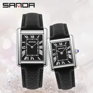 SANDA Couple 30M Waterproof Tank Watches Wear Resistant Leather Strap Luxury Square Dial Sports Casual Women Men Quartz Watches