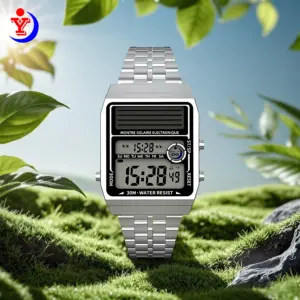 Solar Retro Fashionable Multi-function Electronic Watch, Battery Life Can Reach About Two Years, 30M Waterproof