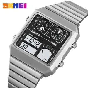 SKMEI 2198 Waterproof Digital StainlessSteel Thermometer Sports Watch Men's Leisure Business Electronic Watch LED Digital Watch