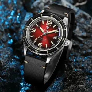 CADISEN 2026 Watch Men Mechanical Wristwatches MIYOTA 8215 Movement Genuine Leather Strap Waterproof Luminous Red Mens Watches