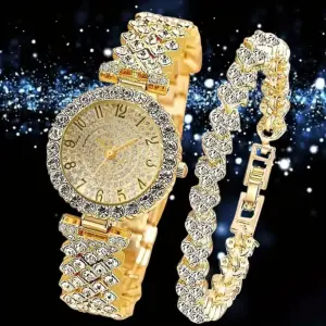 2PCS Luxury Rhinestone Women Watches Fashion Bracelet Strap Ladies Quartz Watch Set Relogio Feminino Reloj Mujer
